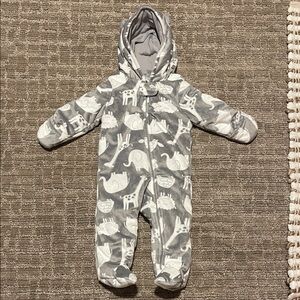 Carter's Gray Animal Print Footed One Piece Bunting Suit Lined